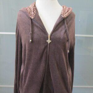 St. John Sport by Marie Gray Velvet Long Sleeve Animal Print Detail Hoodie